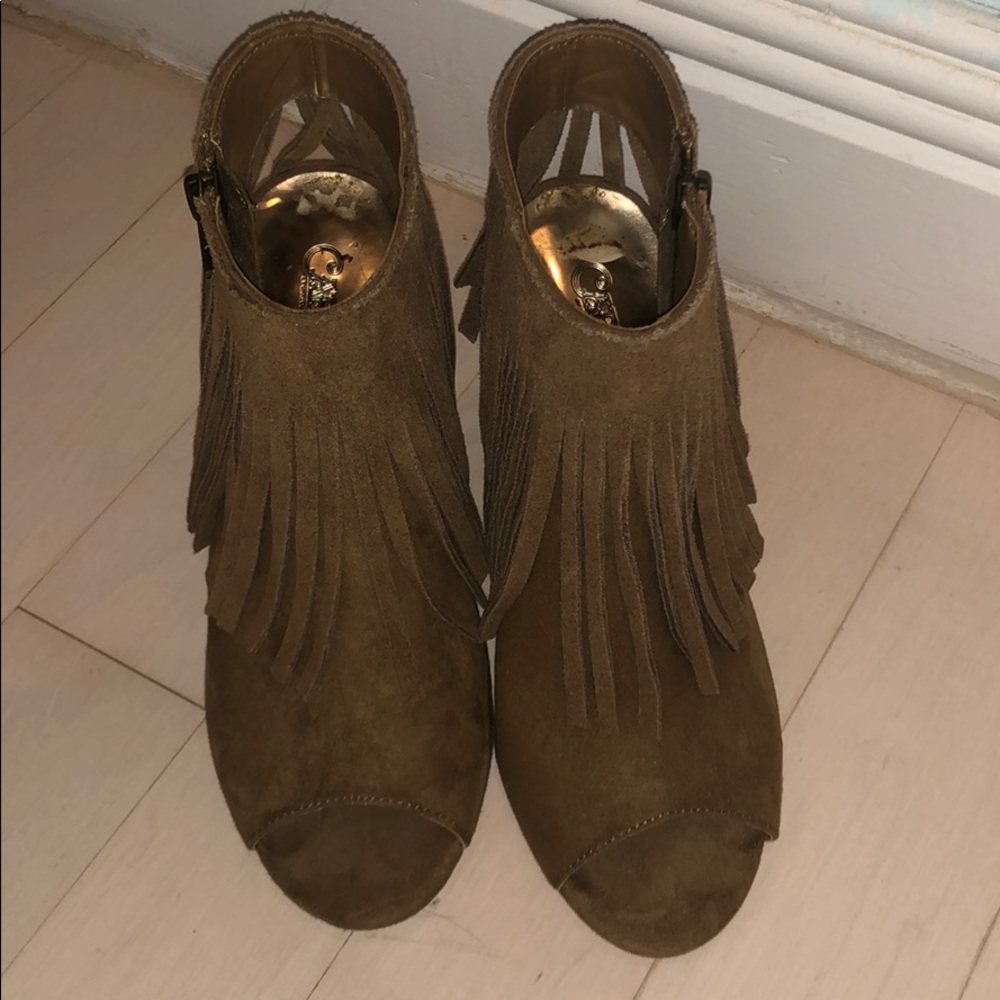 Carlos Fringe Open Toe Booties - image 2